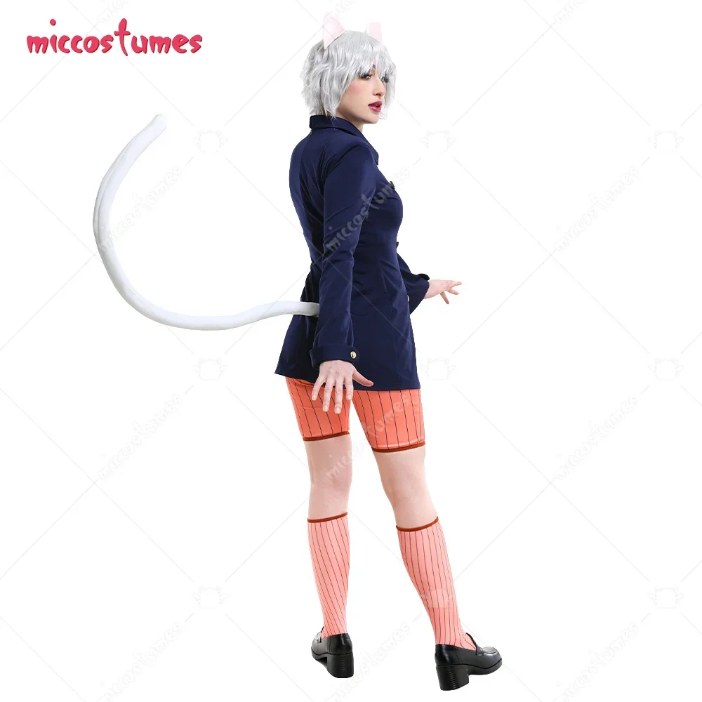 Miccostumes-traje de gato de Anime para mujer, uniforme de estilo universitario escolar azul oscuro con orejas y cola de gato