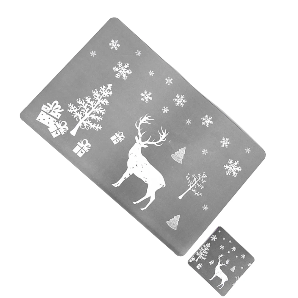 

12Pcs Christmas PVC Placemat and Cup Mat Set Grey Deer Pattern Dining Table Protection Decoration Placemats and Coasters Set