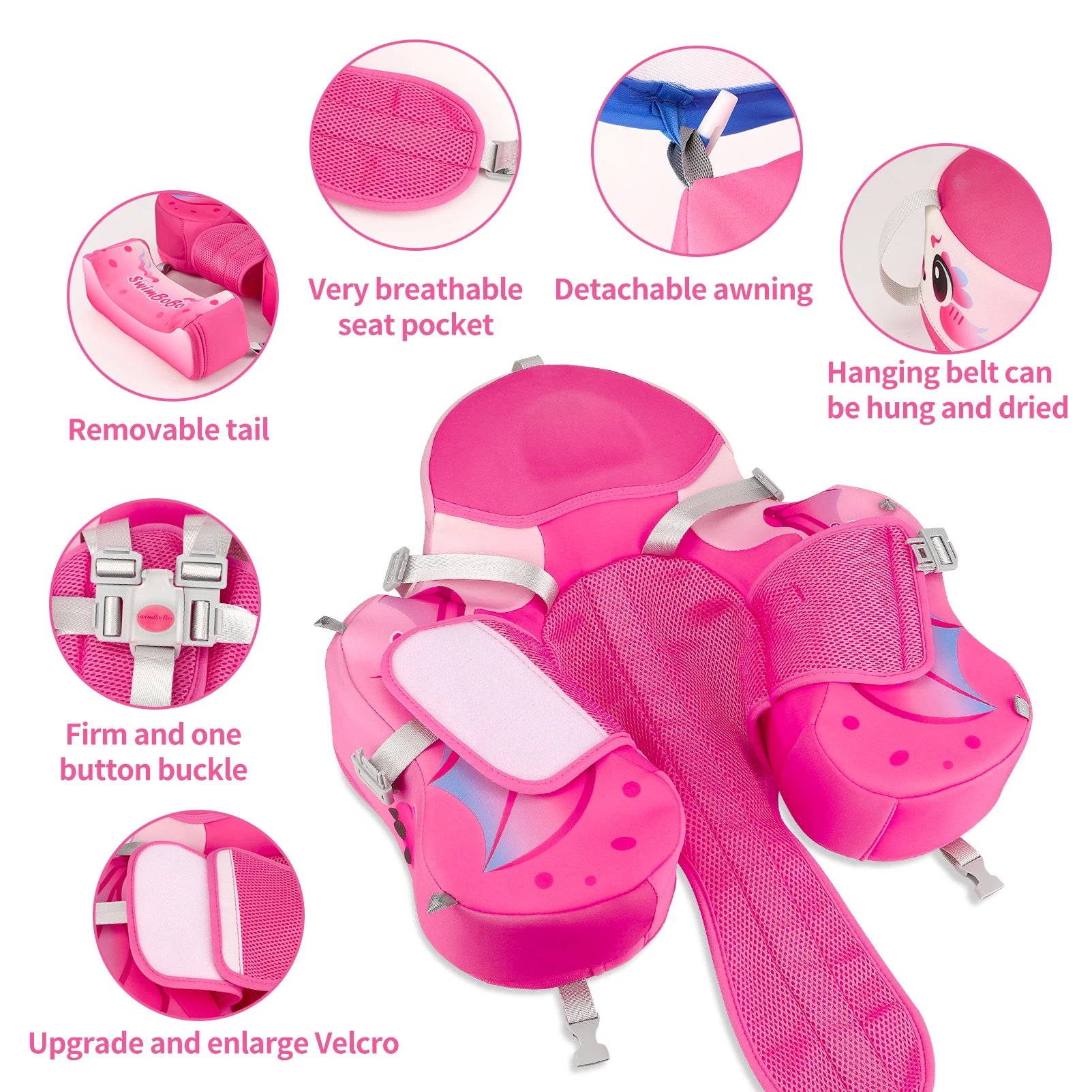 Swimbobo Kids Non Inflatable Pink Baby Floating Water Toy Swimming Floats Waist Trainer Child Swim Pool Ring PVC Children Float