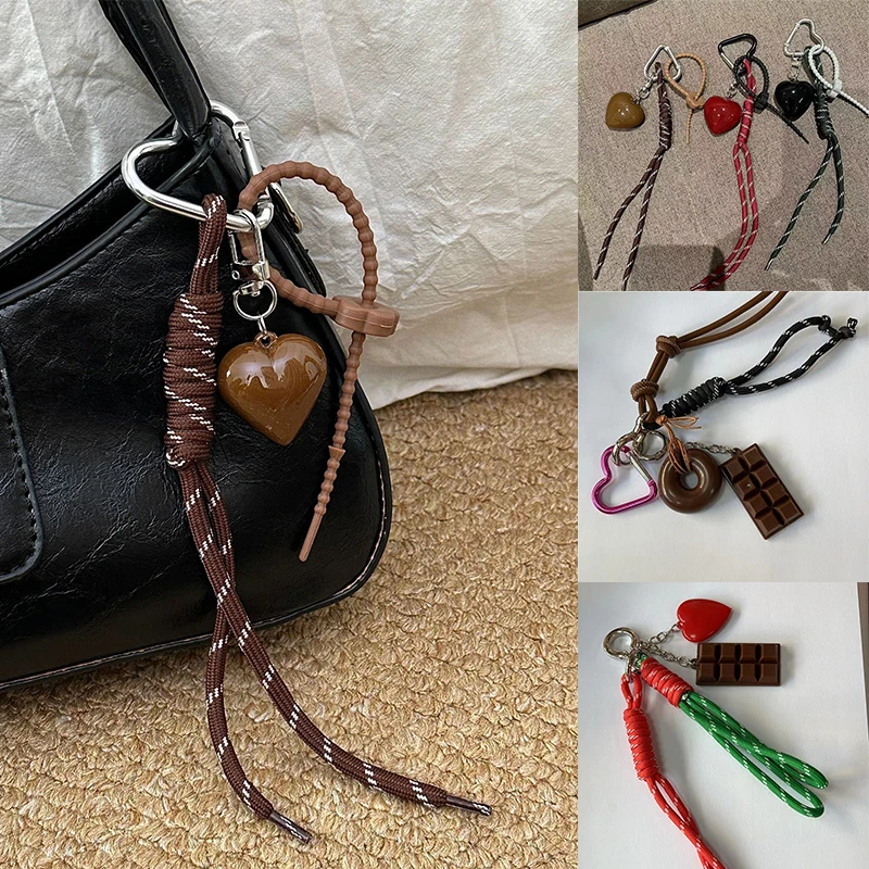 Creative Heart Bag Pendant Mobile Phone Lanyard Colorful Braided Rope Keychain Pendant Backpack Decor Accessories