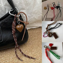 Creative Heart Bag Pendant Mobile Phone Lanyard Colorful Braided Rope Keychain Pendant Backpack Decor Accessories