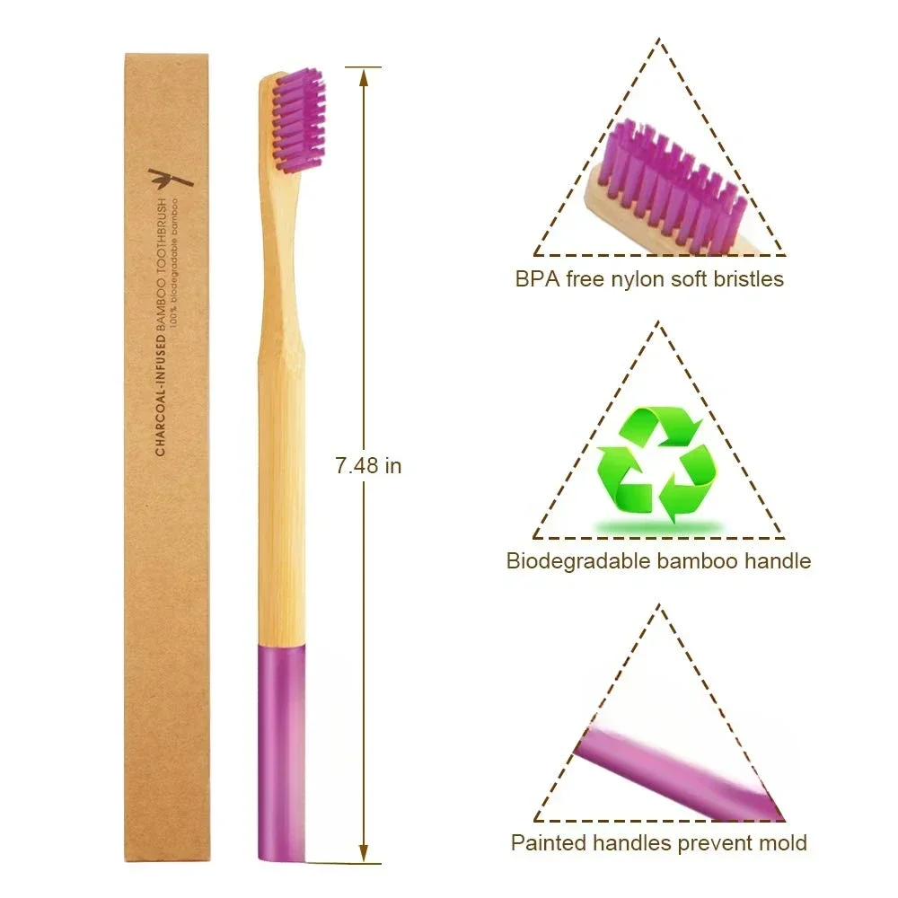 6 فرش أسنان من الخيزران قابلة للتحلل، أفضل مجموعة فرشاة أسنان خشبية للسفر للثة الحساسة