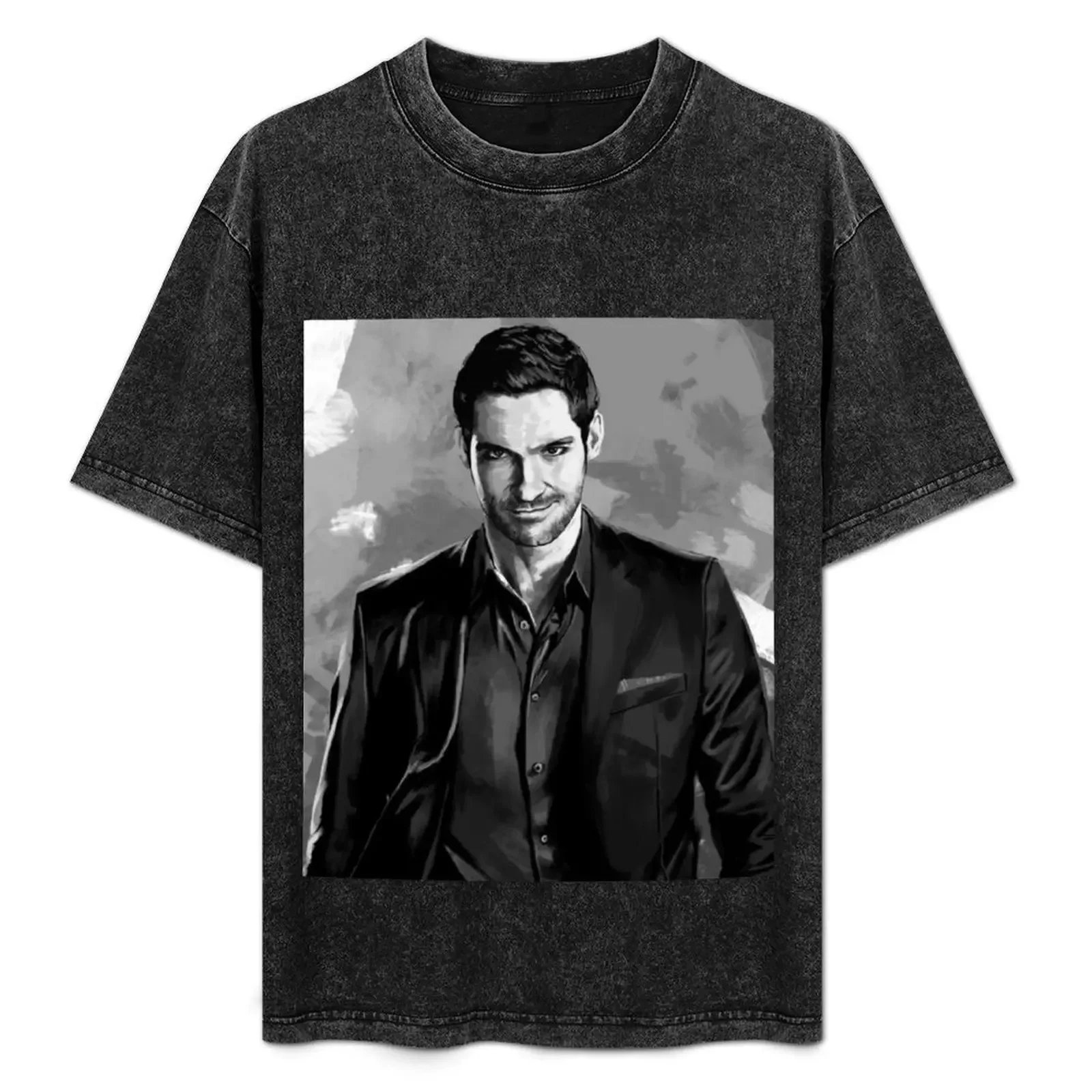 

Lucifer Morningstar Black and White Drawing T-Shirt animal prinfor boys man clothes shirts graphic tees mens designer clothes