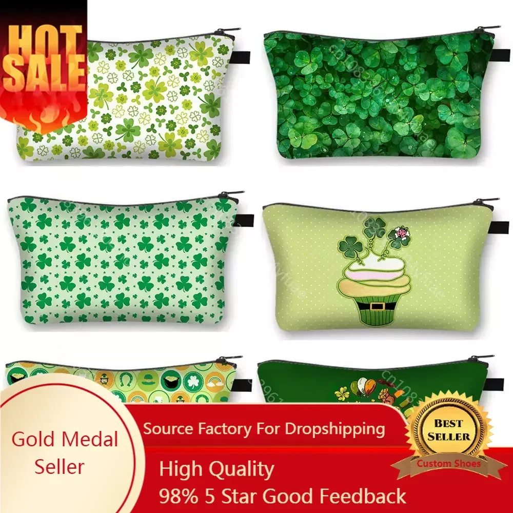 

Shamrocks Leprechauns Cosmetic Case Women Toiletry Bag Ladies Makeup Organizer Bag Zipper Pouch Patrick's Day Cosmetic Bags Gift