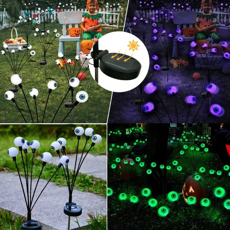 Halloween LED Eyeball Lights 6/8 LED Solar Garden Lawn Lamp Path Outdoor Scary Decoration Lights for Halloween Festival Party