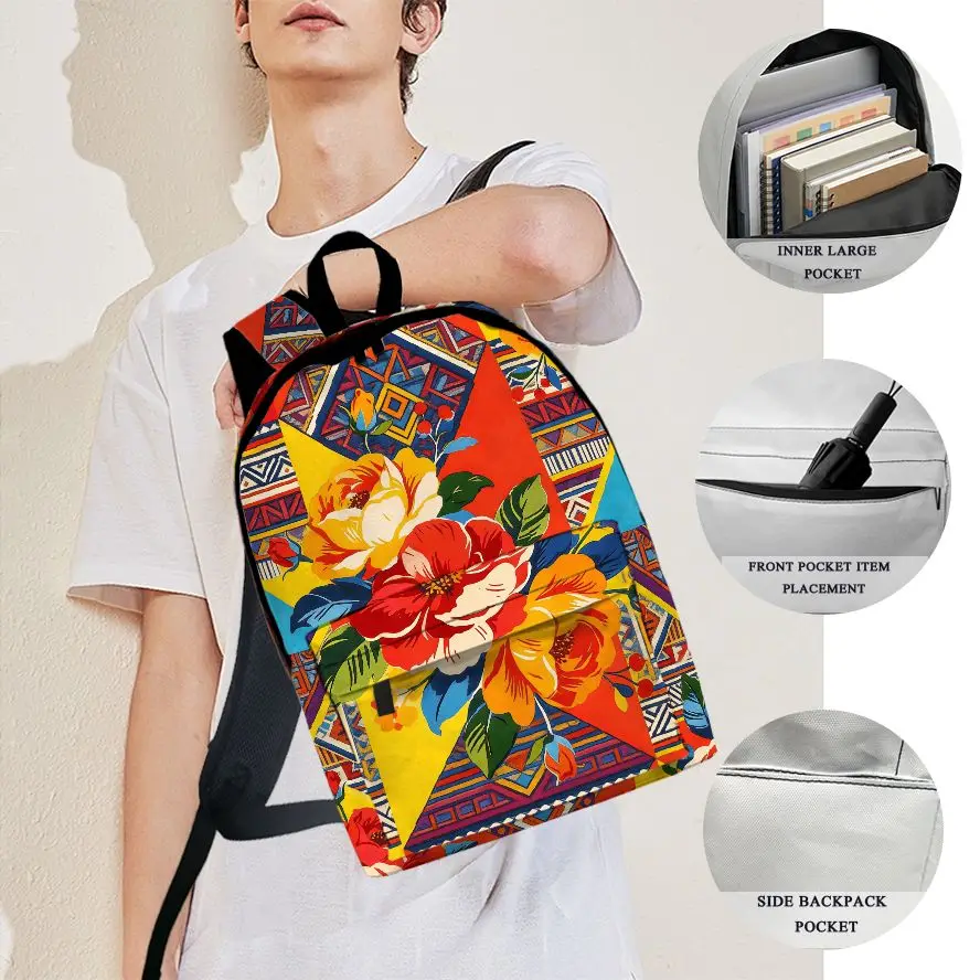 1 mochila india con elementos florales bohemios, moderna y sencilla, unisex, gran capacidad, regalo de alta calidad