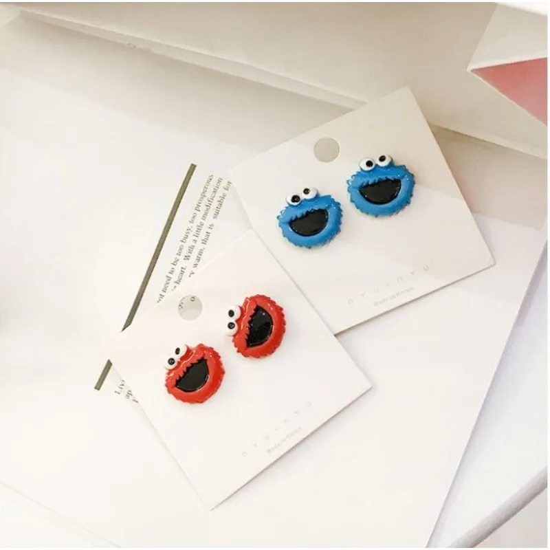 Sesame Street Elmo Cookie Monster anime peripheral cartoon doll style earrings for boys and girls high-value accessories gifts