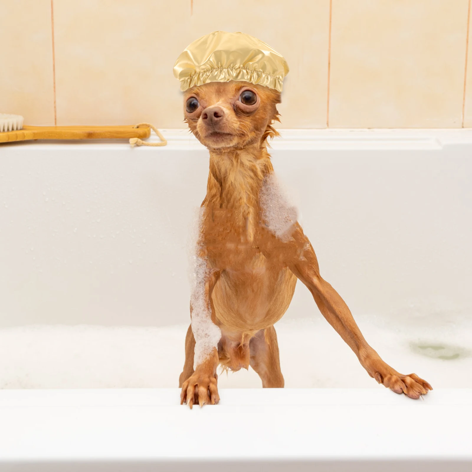 

Golden S Waterproof Pet Hat for Cats Dogs Adjustable Ear Shower Bathing Supplies Satin EVA Stretchable Cover Pet