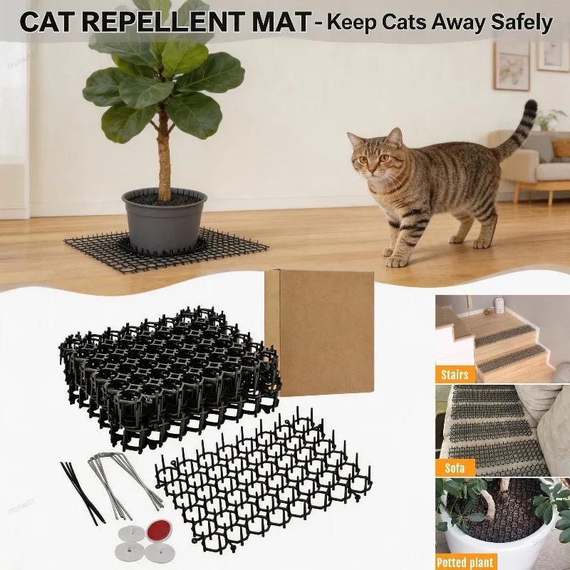Pet Cat Deterrent Mat Spikes Anti‑Cats Scat Mat for Indoor Furniture Outdoor Garden Fence Pet Repellent Barrier