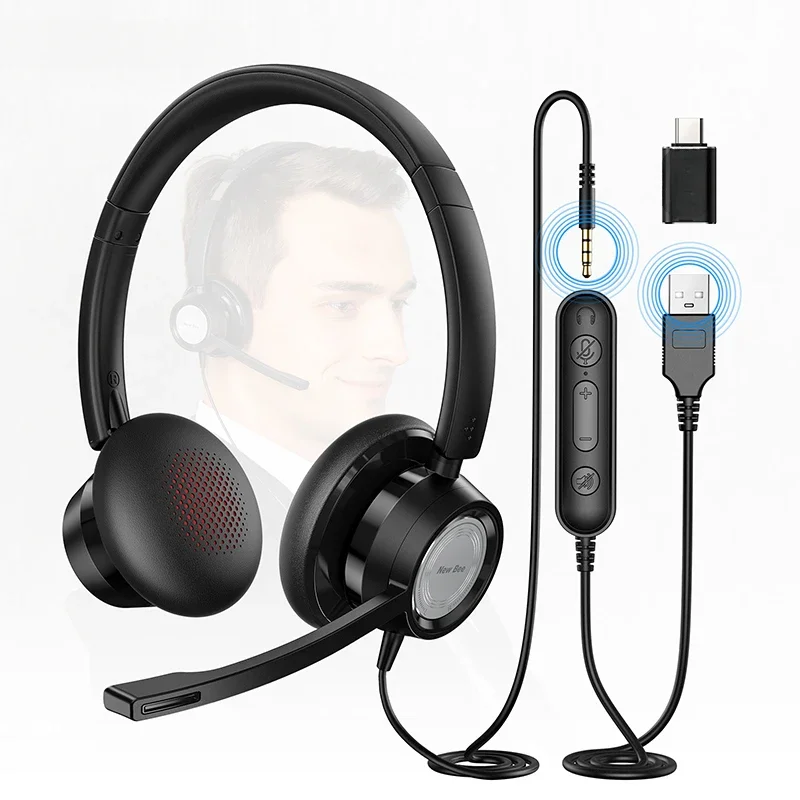 Wired USB Call Center Headphones, Office Phone Wired Headphones, with Microphones