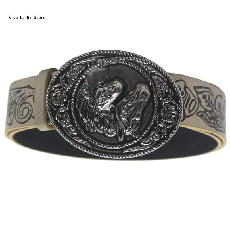 Western Engraved Tooled Leather Belt Strap or Belt,Western Cowboy PU Leathers Belt Men Waist Strap for Jeans