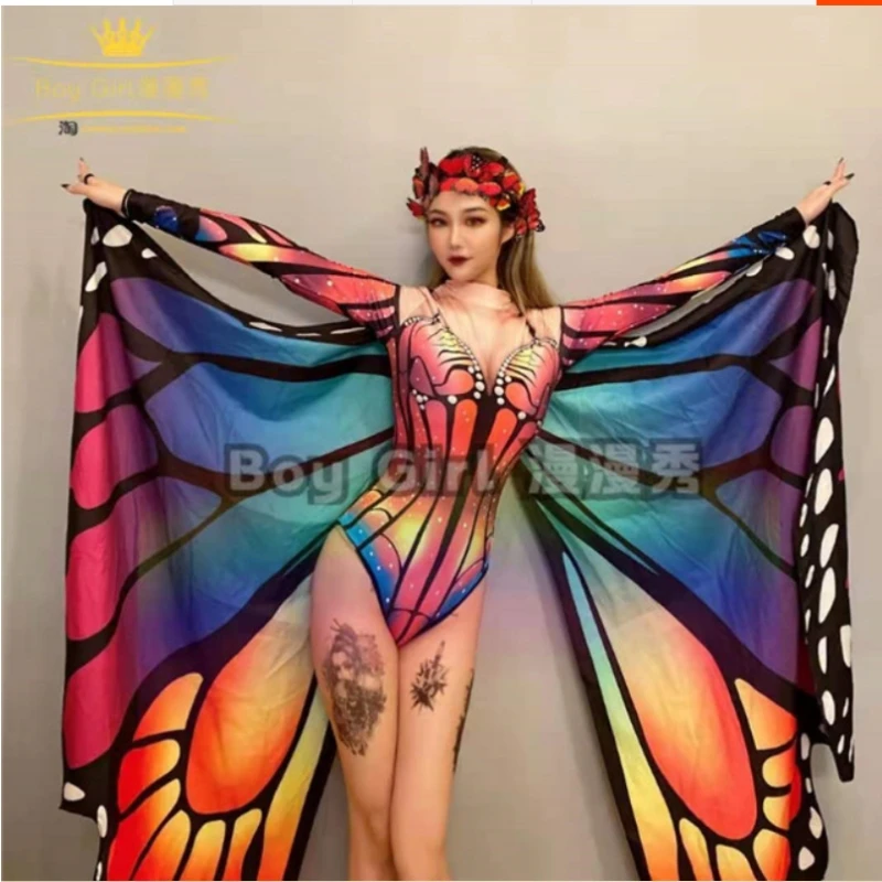 New Butterfly Jumpsuit For Women Adult Model Catwalk Show Costumes Nightclub Female Singer Gogo Dancer Pole Dance Bodysuit Set