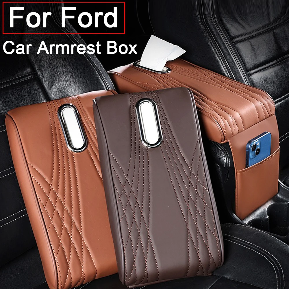 Car Armrest Box Pad With Tissue Box Storage Bag Armrest Cushion Cover For Ford Focus Escort Kuga Taurus Mondeo Explorer Edge ﻿