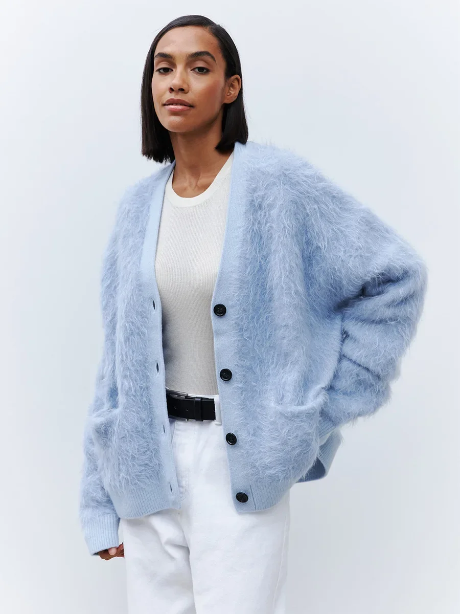 Inverno feminino falso pele de vison cardigan malha macia botão acima camisola moda na moda solto ajuste