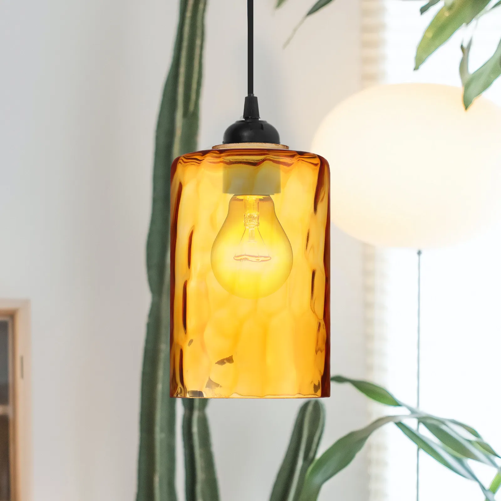 Modern Cylinder Glass Pendant Light Shade with Stone Pattern Design Replacement Lamp Shade for Hanging Fixtures Decorative Globe