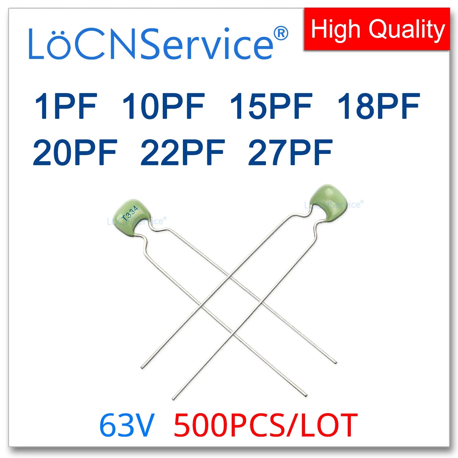 LoCNService 500PCS Green Monolithic Ceramic Capacitor 63V 1PF 10PF 15PF 18PF 20PF 22PF 27PF 1R0 100 150 180 200 220 270 NPO J 5%