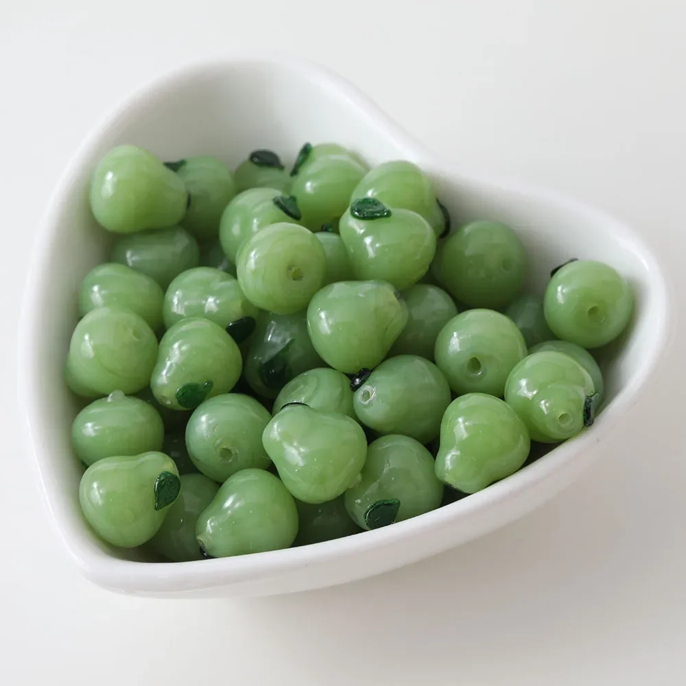 SG03 13x12mm 5pcs Cute Straight Hole Texture Handmade Exquisite Fragrant Pear Lampwork Beads DIY Green Yellow Bead Trend Jewelry
