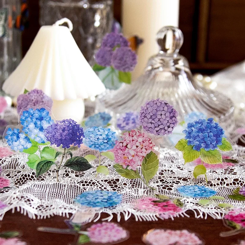 100Pcs Rose Stickers Waterproof PET Material Transparent Flower Stickers Laptop Shell Collage Handmade Account Decoration