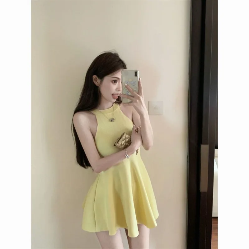 

Pure Desire Style Sexy Sleeveless Hanging Neck Dress for Women's Summer New Slim Fit Waist A-line Dresses Female Clothing