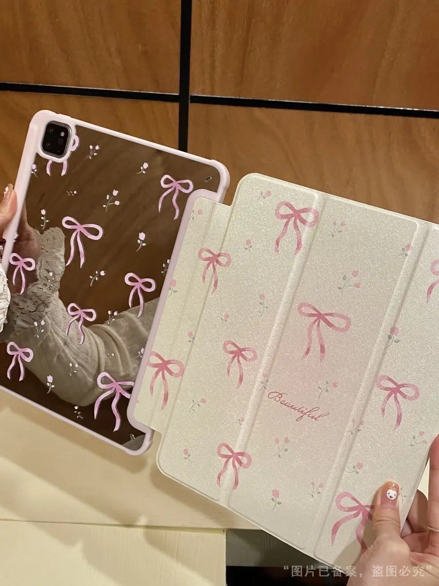 

Чехол Ins Wreath Bear Rabbit 3-Y Fold для iPad Pro 12.9in, Air7, Pro 11, 13in, 2025, 10-го, 11-го поколений, M4/5, с зеркальной поверхностью