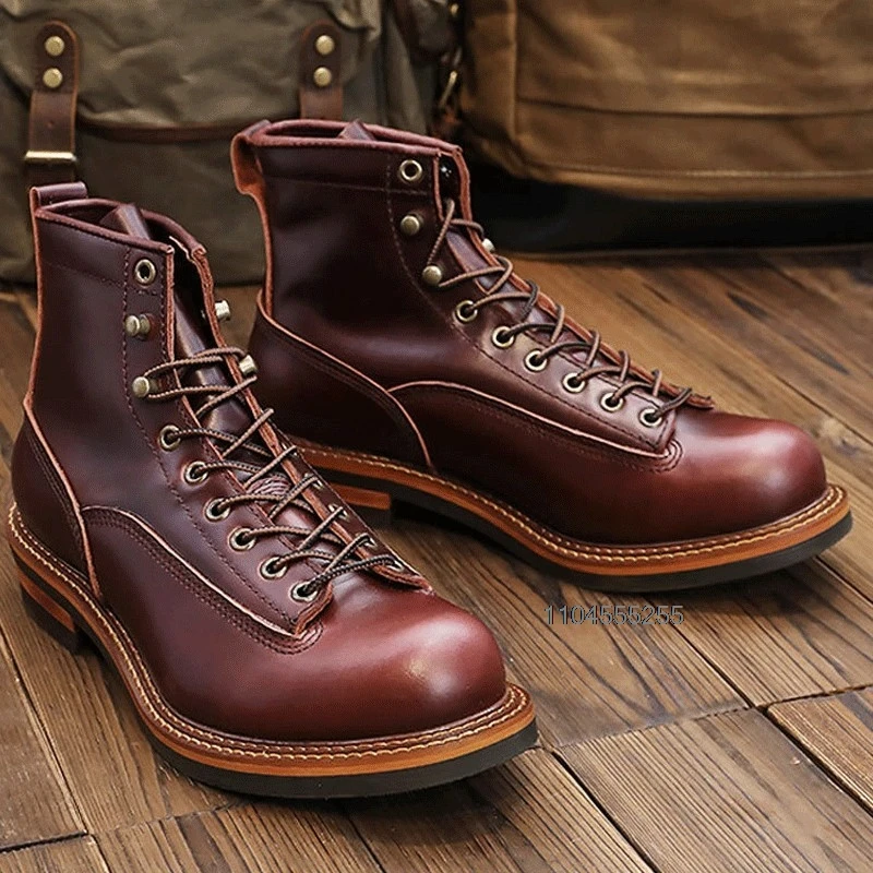 Botas de moto Vintage para hombre, botines antideslizantes de cuero de vaca, botas de desierto, zapatos informales Retro para motocicleta