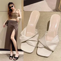 Mules Sexy à bout pointu et talons hauts pour femmes, pantoufles à la mode, couleurs mélangées, diapositives à enfiler, sandales de strip-teaseuse pour fête d'été 3