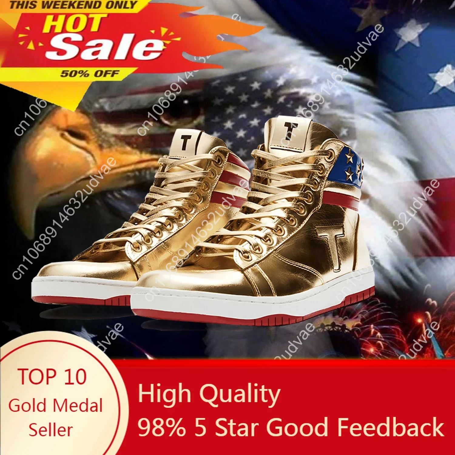 2024 MAGA Trump Gold Silver Sneakers Never Surrender Donald Distressed Gym High Top Shoes Men\'s Women\'s Casual Boots Road Shoes