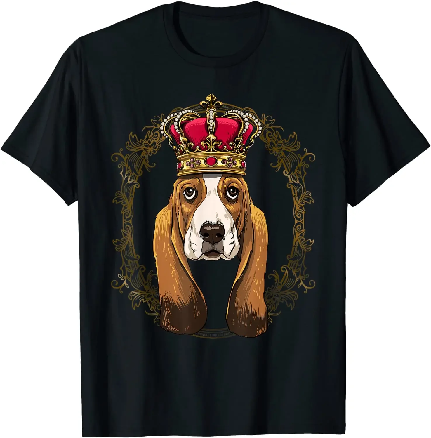 Camiseta King Basset Hound com coroa – Queen Basset Hound Dog. Camiseta masculina de algodão premium manga curta com gola redonda nova S-3XL