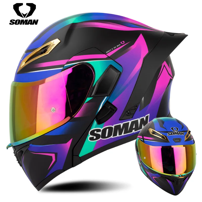 

Summer Hotsales Soman Motorcycle Helmet Full Face For Men Casco Moto Double Visors Outside Racing Winter Helmets Protective Gear