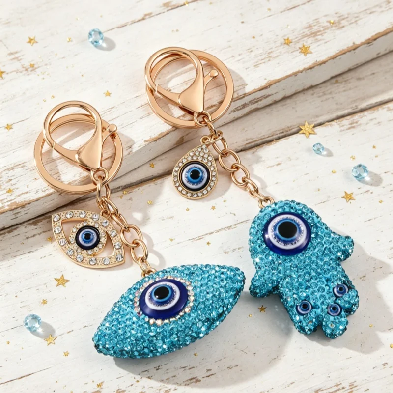 1pc Fancy Blue Palm Demon's Eye Enamel Keychain Pretty Mysterious Heavy-duty Inlaid Series Bag Charms for Friend Good Gifts