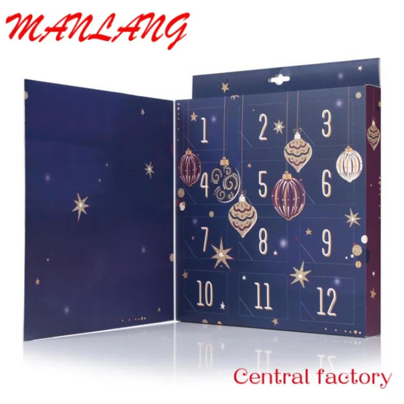 Custom  luxury 12 24 day cardboard drawer gift chocolate packaging custom advent calendar box