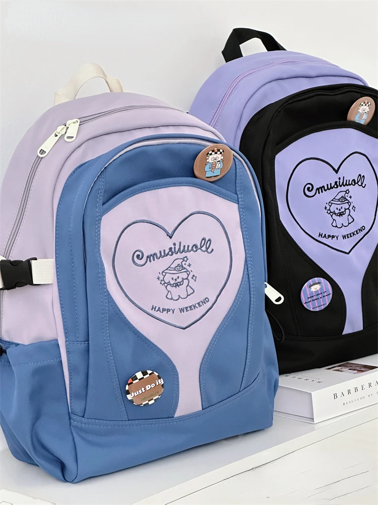 

Japanese Retro Girls Contrast Color Backpack Female Korean College All-match Cute High School Student Bag Travel Backpacks