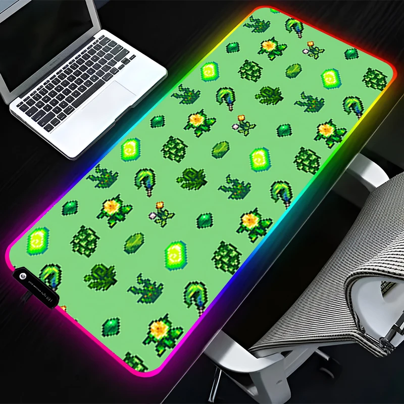 Alfombrilla de ratón LED RGB, alfombrilla de goma para ratón, alfombrilla extendida, accesorios para PC, alfombrilla de escritorio, alfombrillas antideslizantes para juegos, alfombrilla para teclado de oficina S-stardew Valley