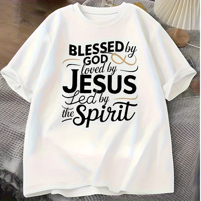 Blessed by God Loved by Jesus Graphic Tee for Men Breathable 100% Cotton Perfect for Summer Casual Streetwear Style