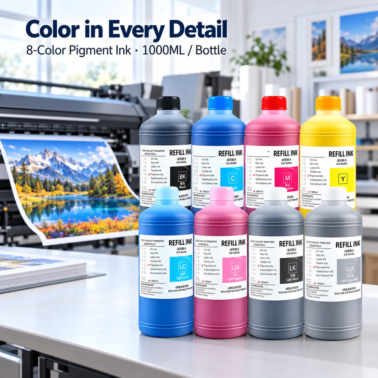For Epson SC- P10000 P20000 P10080 P20080 Pigment Ink High Quality 1000ML For Epson T800 T8001 Cartridge 12Color