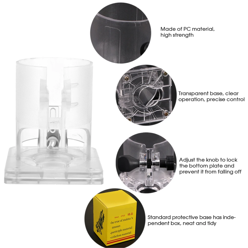 Woodworking Trimmer Base Trimmer Hard Base Woodworking Trimmer Router Transparent Plastic Base Power Tool Protective Accessory