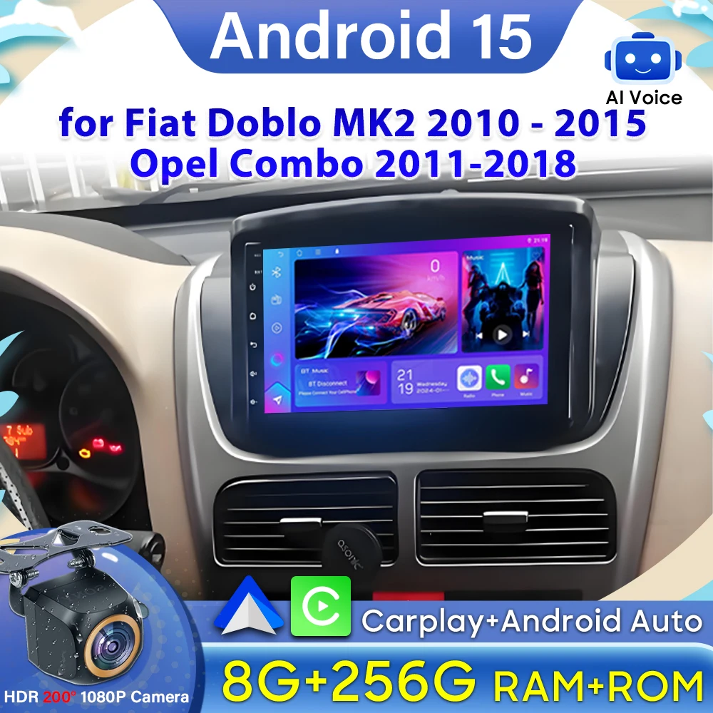 Android 15 Carplay for Fiat Doblo MK2 2010 - 2015 Opel Combo 2011-2018 Video Car Radio GPS Navigation Car Monitor Display DSP 2k