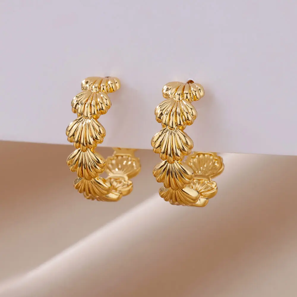 C-shaped Shell Stainless Steel Earrings For Women Korean Style Gold Plated Piercing Earring Luxury Quality Jewelry Birthday Gift