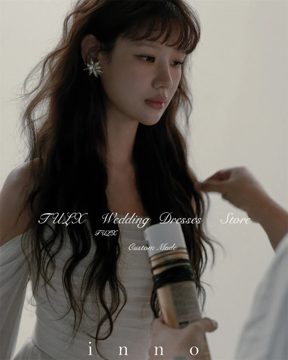 TULX Elegant Ivory Chiffon Long Wedding Dress Korea Photo Shoot Off Shoulder Long Sleeve Bridal Gowns Customized 웨딩드레스 2025