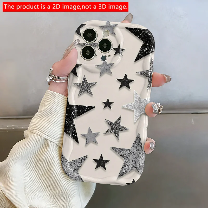 Y2K Simple Star Cat Phone Case For Samsung Galaxy S25 S23 S26 S24 Ultra Plus A55 A57 A36 A15 A17 A27 A06 Ripple Pattern Cover