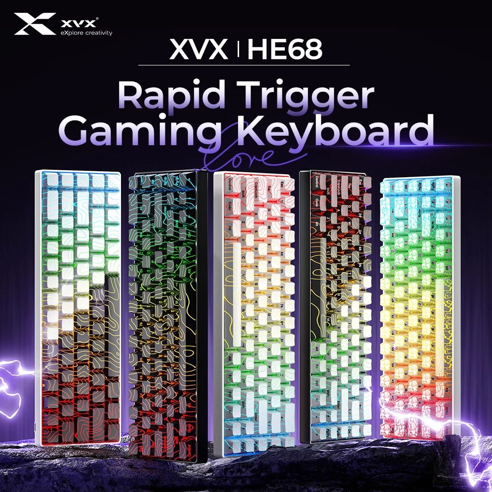 

XVX HE68 Wired Magnetic Keyboard with IMD Topographic Keycaps Semi-Aluminum 65% Hot-Swap Gaming Keyboard Black/White