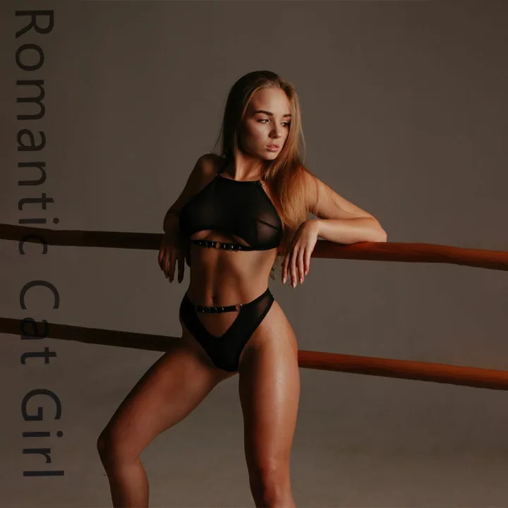 

2025 new ins European and American mesh yarn perspective sexy slim women's split set supply 9999