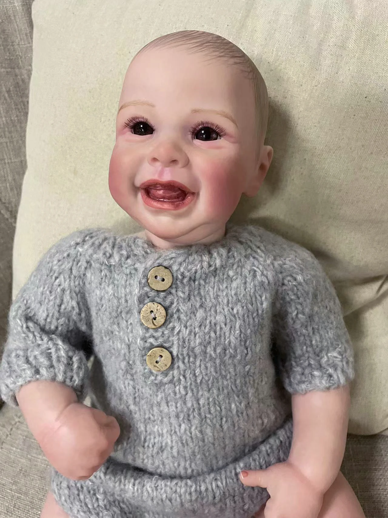 48CM 리본 베이비돌 하퍼 스마일 베이비 3D 페인팅 피부, 다수의 세부적인 정맥, 핸드메이드 아트 인형, 베베 리본 장난감 (어린이용)