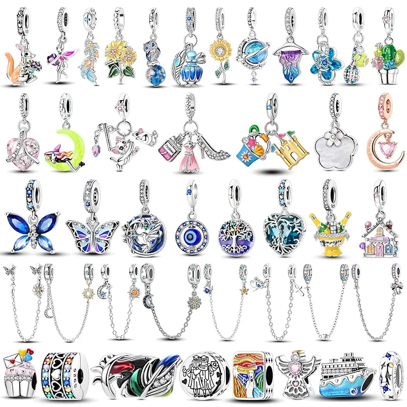 

925 Sterling Silver Colorful Sunflower Dog Boys Gift Items Butterfly Aircraft Earth Charms Fit Original Pendant Jewelry Make Up