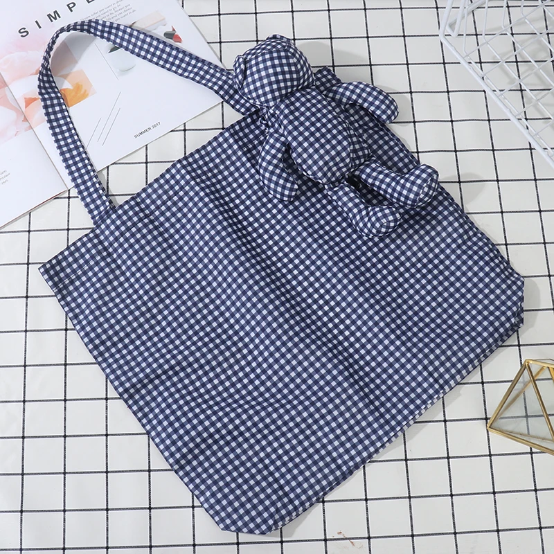 ECO Plaid Coated Bear Cotton Filling Waterproof Tote Reusable Grocery High Capacity Cotton Bag Shopping Bag