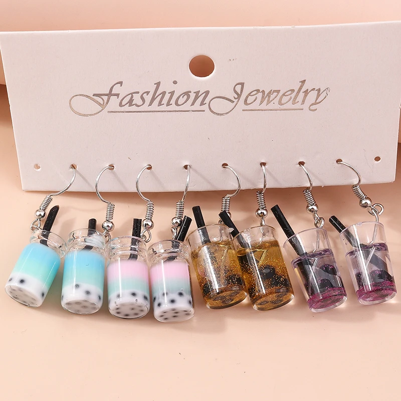 Aihua Earrings Sets Summer Drinks Earrings for Woman Hanging Candy Colors Fruit Juice Ice Cream Goblet Ear Hooks Jewelry Trendy