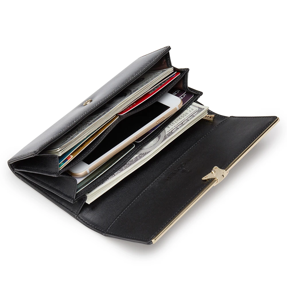 FOXER Brand Women\'s Split Leather Long Wallet Female Chic Clutch Cellphone Bags Lady Fashion Coin Card Holder Shiny Luxury Purse