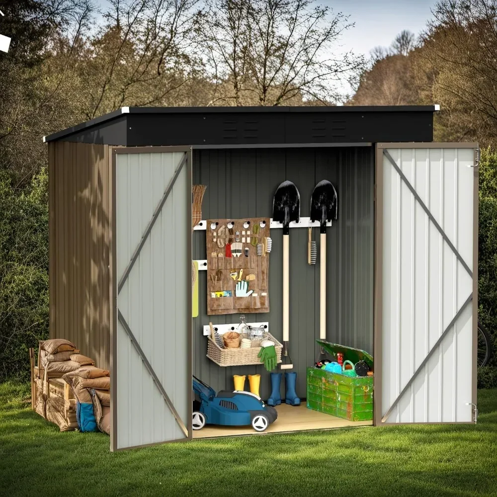 

Outdoor Storage Shed All Weather 6FTx4FT Metal Garden Shed with Lockable Double Doors for Garden Tools, Toys and Sundries, Brown