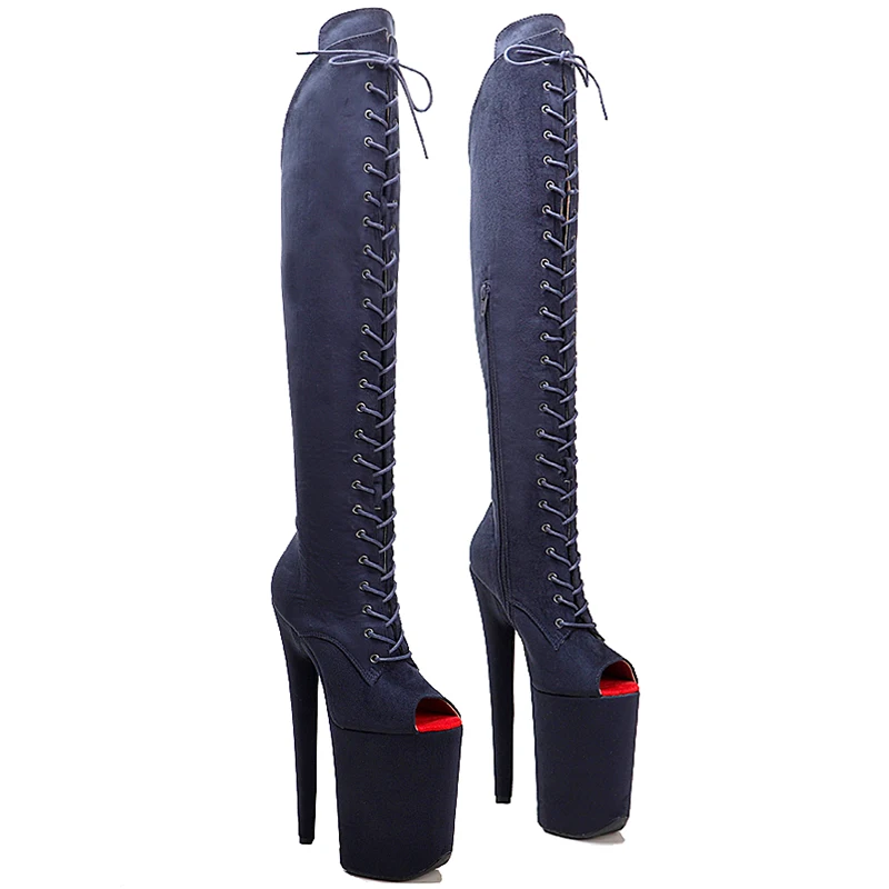 Leecabe Suede upper Sexy boots 23CM/9inches Open Toe High Heels Platform Pole Dance shoes