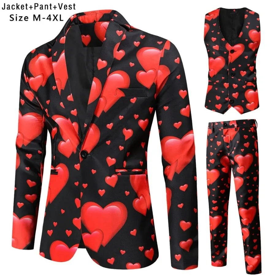 2024 Printed Three-piece Men\'s Christmas Suit (Jacket+Vest+Pants) Stylish Men Blazers Set Party Stage Costume New Men\'s Clothing